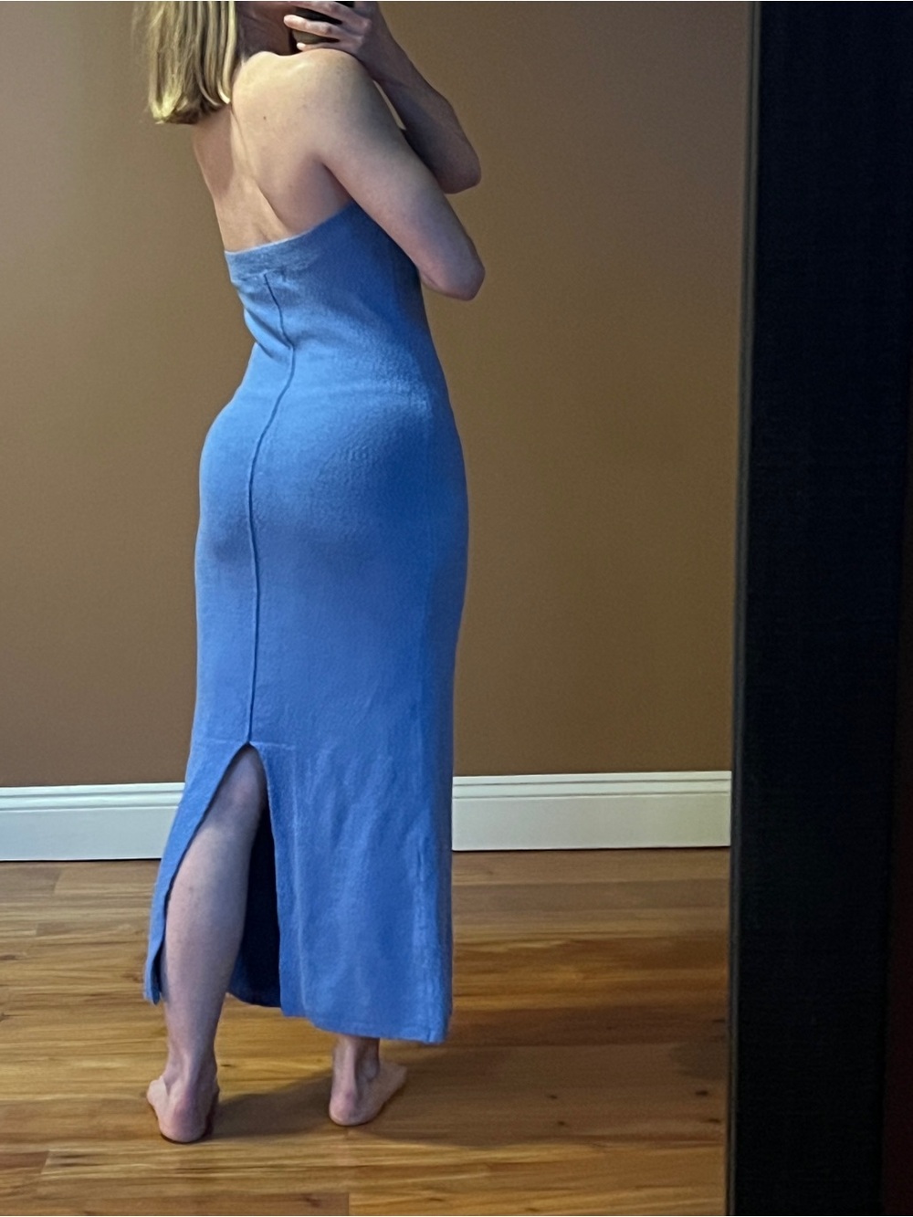 Free People Strapless Blue Terry Midi/Maxi Dress - Picture 3 of 3